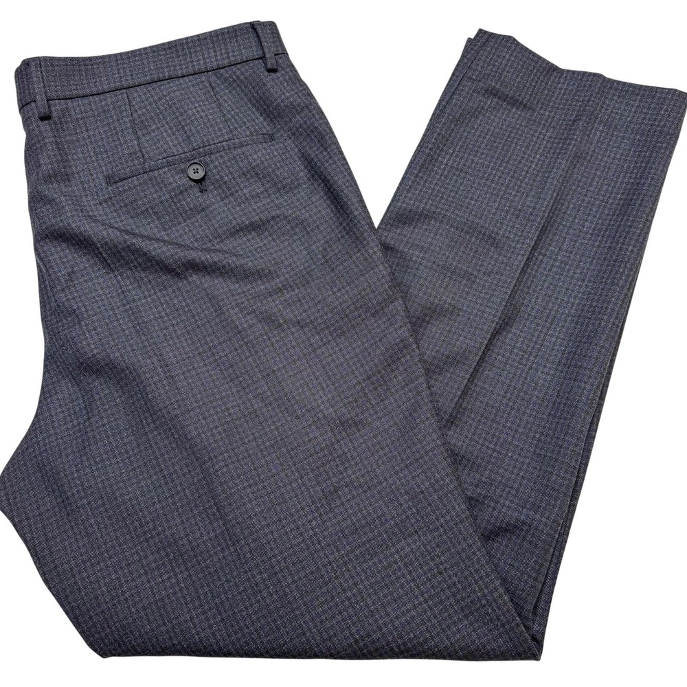 Hugo Boss Dress Pants Mens 38x31 Gray Check Wool Flat Front Office Preppy Slacks